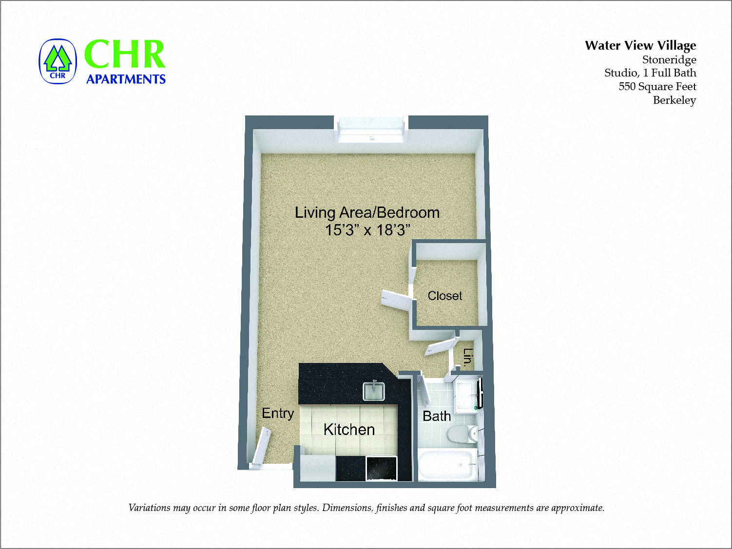 Floor plan for studio, 1 bath, 541 sqft